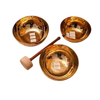 Klangmassage Set Innere Stärke entfalten, Klarheit gewinnen und Wandel mutig gestalten - aus 3 Planetenschalen, Ø 20,3 - 24,3 cm, 3,57 kg